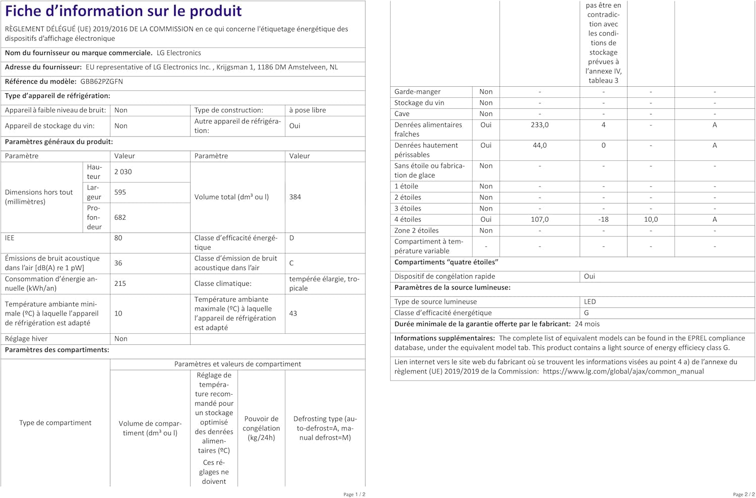 Bb62Pzggn Fridge Estate Class D 203 X 59.5 Non-Frost Stainless Steel