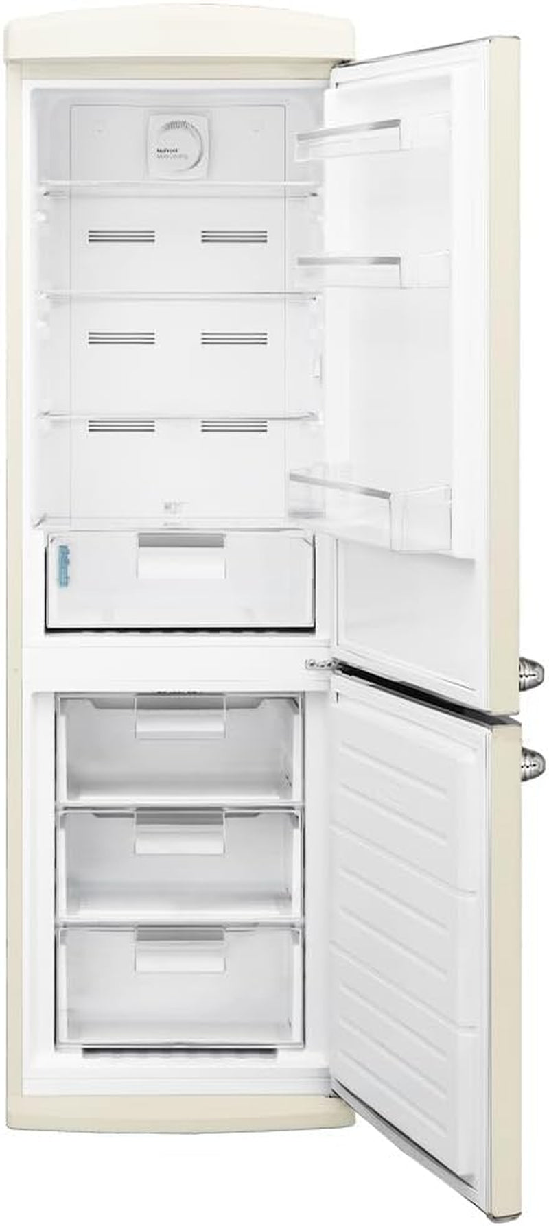 Réfrigérateur Combiné Rétro À Deux Portes 294 L Bolero Coolmarket Combi Origin 294 Beige. Hauteur 190 Cm Et Largeur 60 Cm, No Frost Total, Refroidissement Multiple, Ultra Fresh