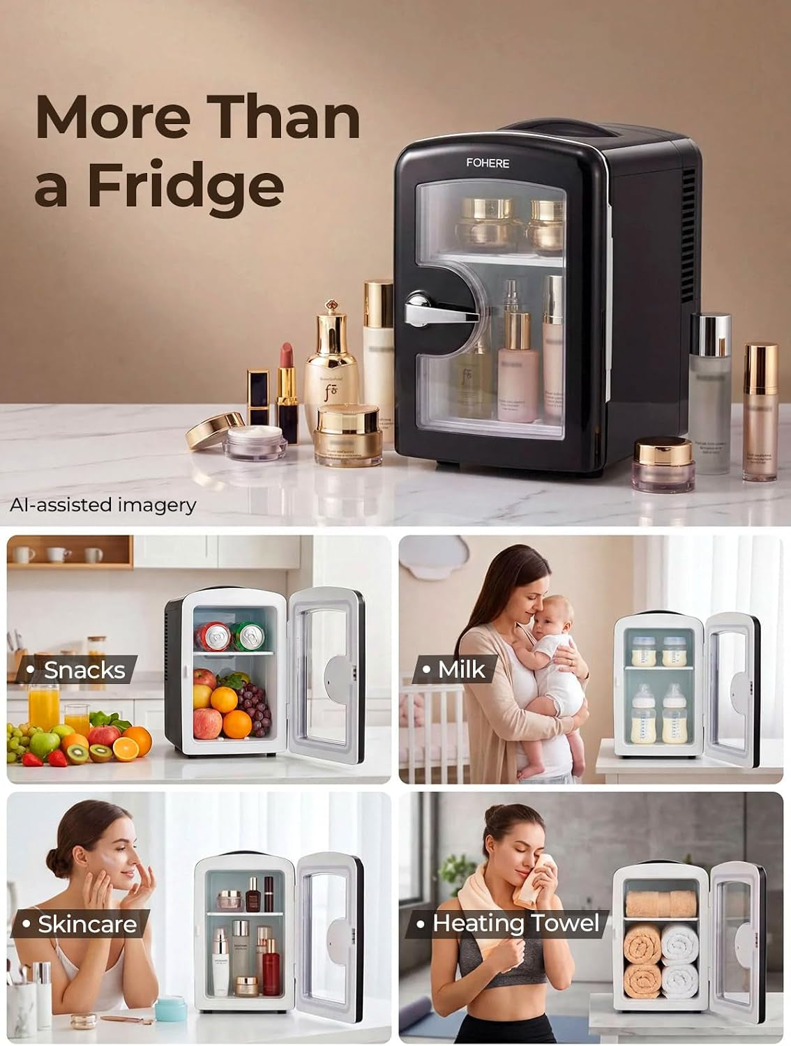 Mini Frigo De Chambre Capacité De 4L, 6 Canettes 355Ml, Réfrigérateur Voiture 12V 220V Silencieux Petit Frigo Cosmetique, Fonction Chaud/Froid, Pour Domestique Voiture, Noir