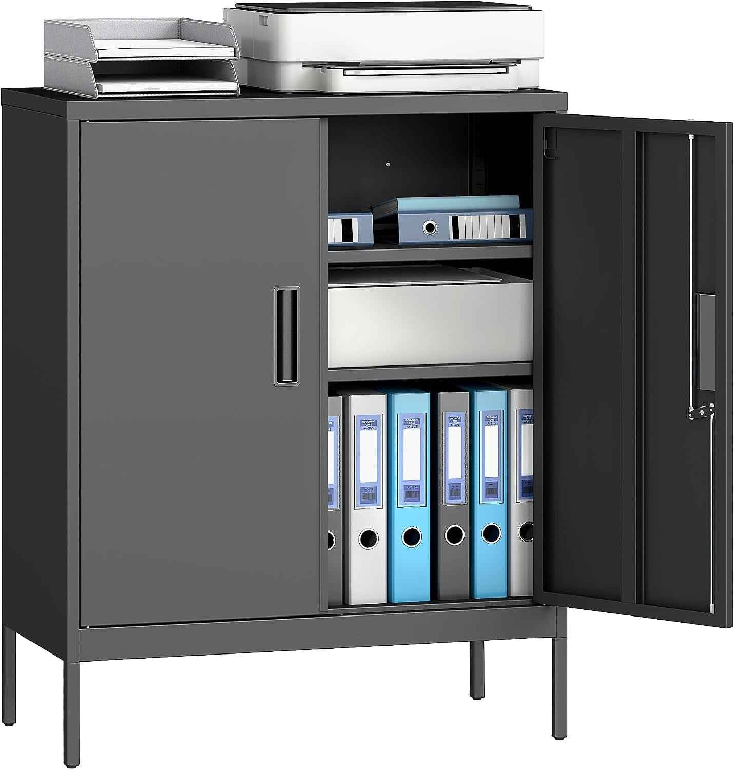 Armoire De Bureau Métallique Avec Serrure 80 X 40 X 100 Cm Noir | Meuble De Rangement En Acier, 2 Portes, 2 Étagères Réglables, Classeur Rangement Documents Industriel, Bureau Ou Garage