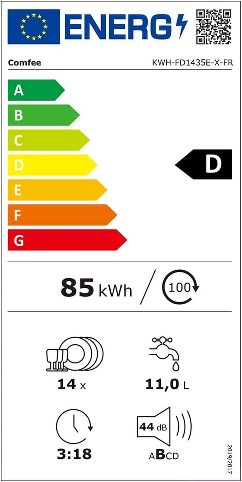 Lave-Vaisselle Pose Libre ' FD1435E-X Pour 14 Couverts, Grand Format, 44 Db, Grand Écran LED, Départ Différé, Fonctionnalité Demi-Charge, Supports Flexibles, Acier Inoxydable