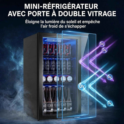 Réfrigérateur À Boissons 90L | Refroidissement Uniforme Et Sans Givre, 3 Étagères Réglables Pour 125 Canettes | Silencieux Pour Bar, Bureau & Maison – Noir