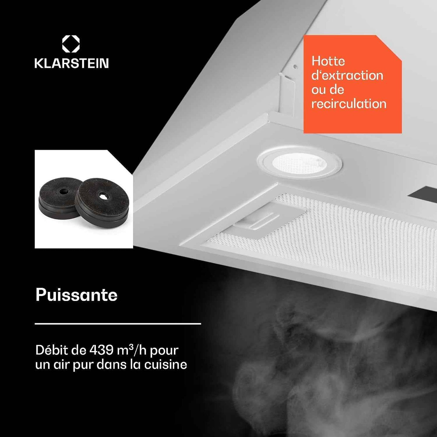 Hotte Aspirante Encastrable 52 Cm, Hotte Aspirante Silencieuse, De Cuisine Avec Lampes LED, Débit D'Air Puissant 439 M³/H, Minuterie, Commandes Tactiles, Avec Évacuation