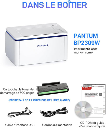 BP2309W Imprimante Laser Noir Et Blanc, Impression Manuelle Recto-Verso, 20 Pages/Minute, Wifi Usb,Airprint Mopria APP, Fonction Unique A4