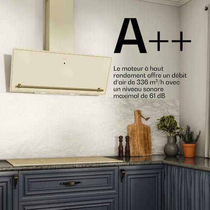 KLARSTEIN Victoria Hotte Aspirante - 90Cm Hotte Cuisine Angulaire, Débit D'Air 400 M³/H, Panneau Tactile LED, A++ Énergie, Silencieuse 52 DB, Crème & Or, Extraction & Recirculation