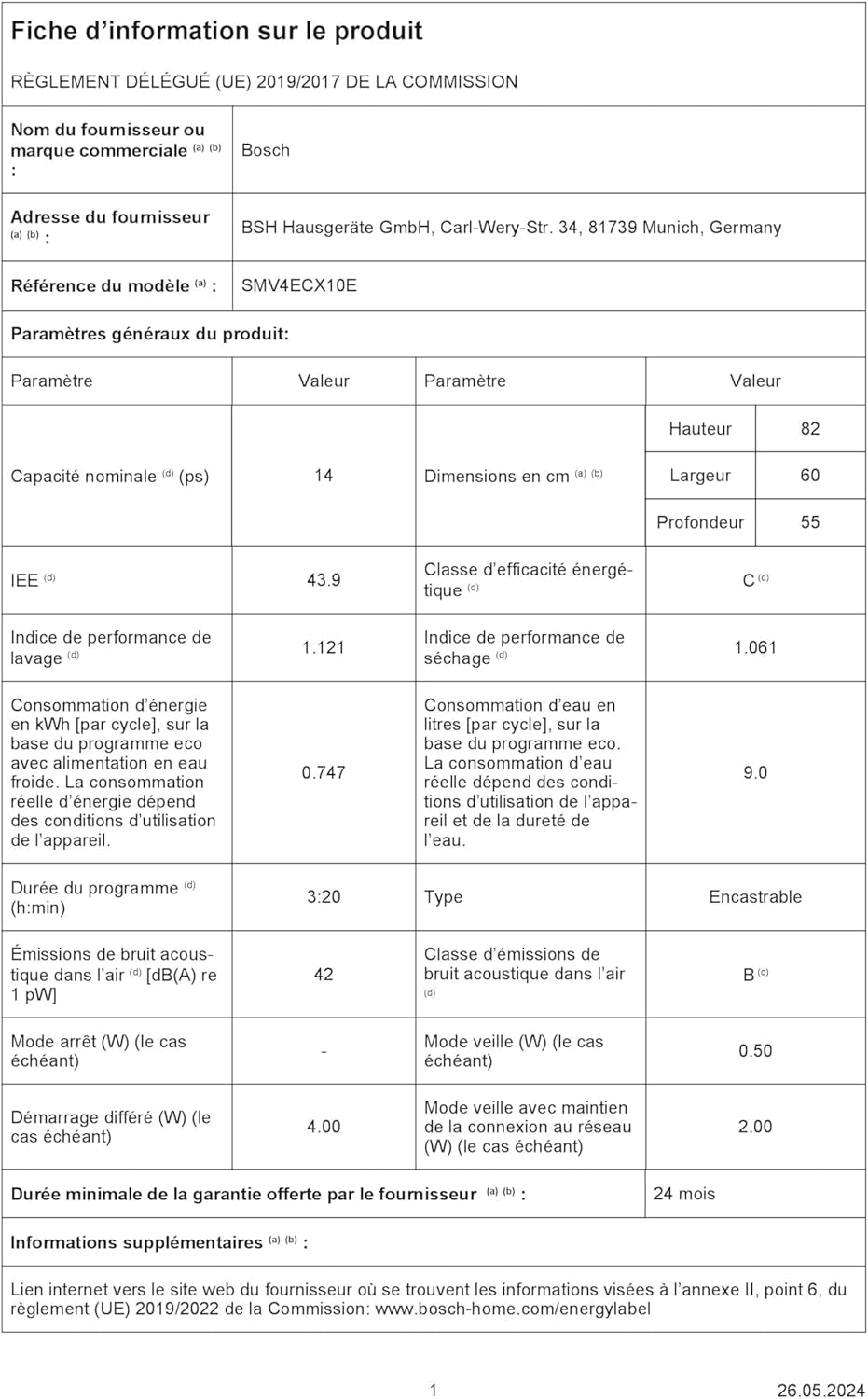SMV4ECX10E - Série 4 - Lave-Vaisselle Tout Encastrable - 60Cm - 14 Couverts - Silence plus 42 Db - Home Connect