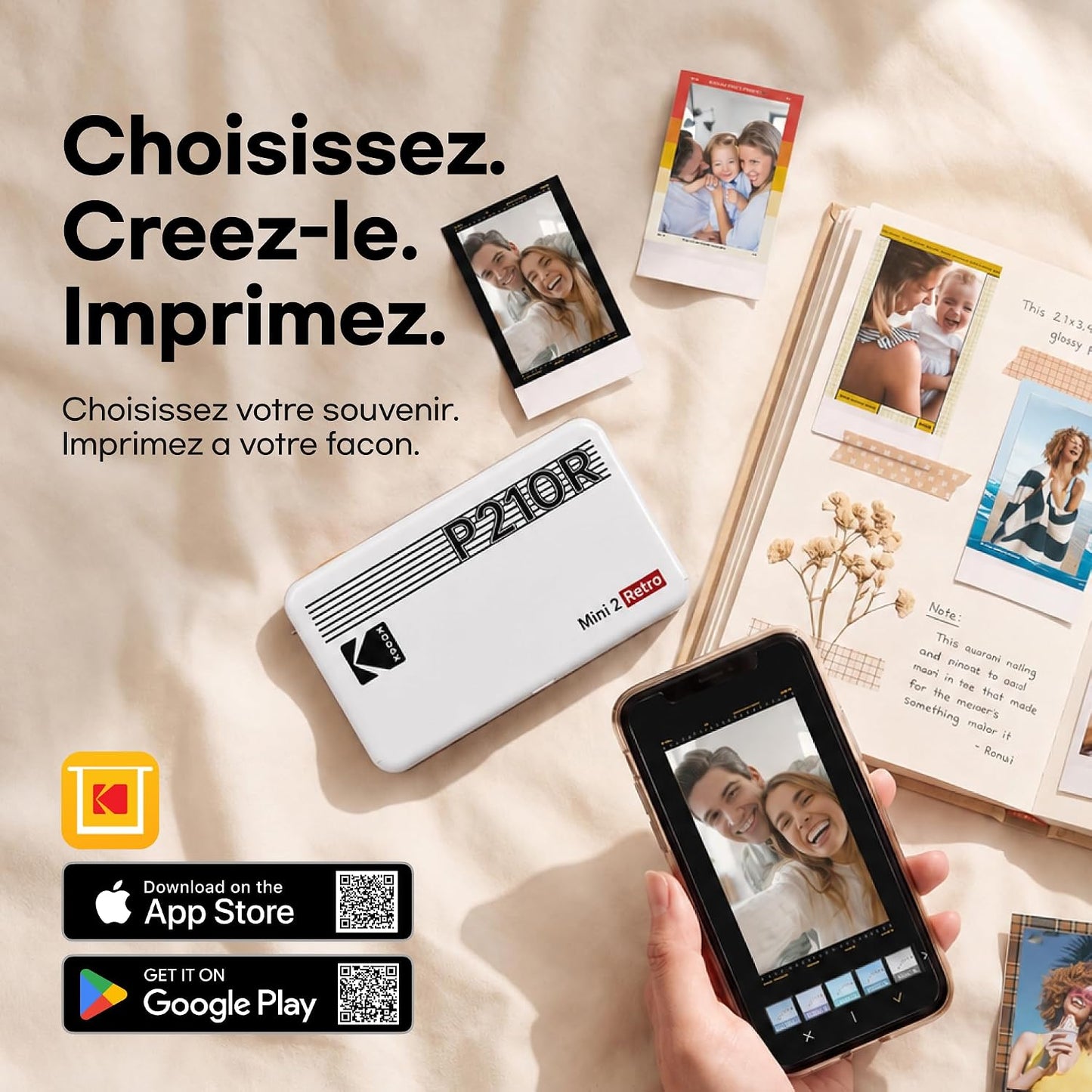 Imprimante Photo Portable  Mini 2 Retro 4PASS (5,3 X 8,6 Cm) + Paquet De 38 Feuilles, Noir | Compatible Bluetooth, Iphone Et Smartphone Android, Résistant Aux Taches, Résistant À L'Eau, Résistant À La Décoloration