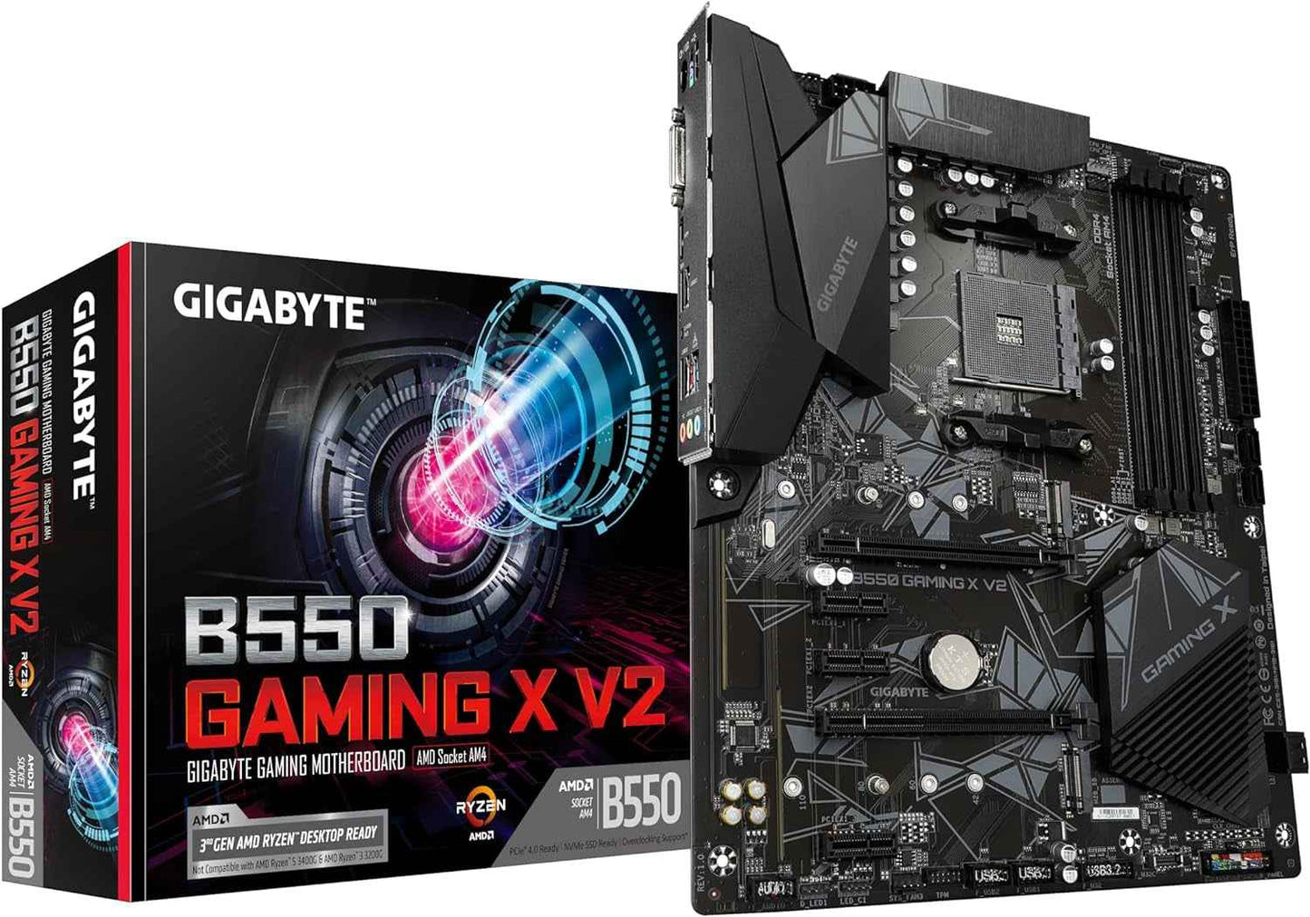 B550 Gaming X V2 Carte Mère - Processeurs AMD Ryzen 5000, VRM 10+3 Phases, Jusqu'À 4733 Mhz DDR4, 1Xpcie 4.0 + 1Xpcie 3.0 M.2, LAN 1Gbe, USB 3.2 Gen 2