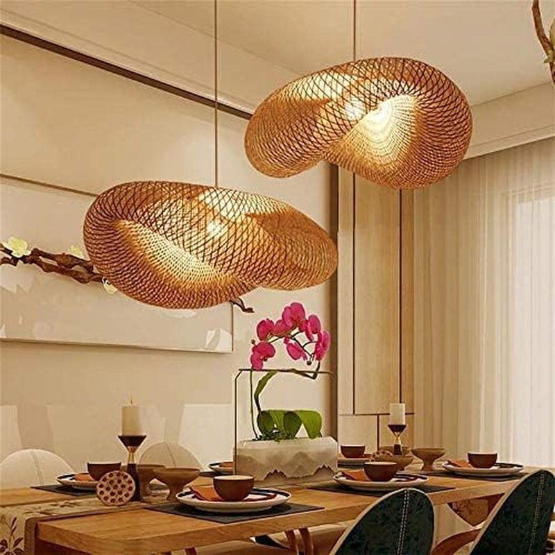 Suspension E27 Lustre Lumière Pendentif Vintage Rétro Lampe Pendentif Industriel Bambou Rotin Naturel Suspendu Tissé Lampes Suspension Réglable Hauteur Manger Bureau Salon Café Salle Lampe,80Cm