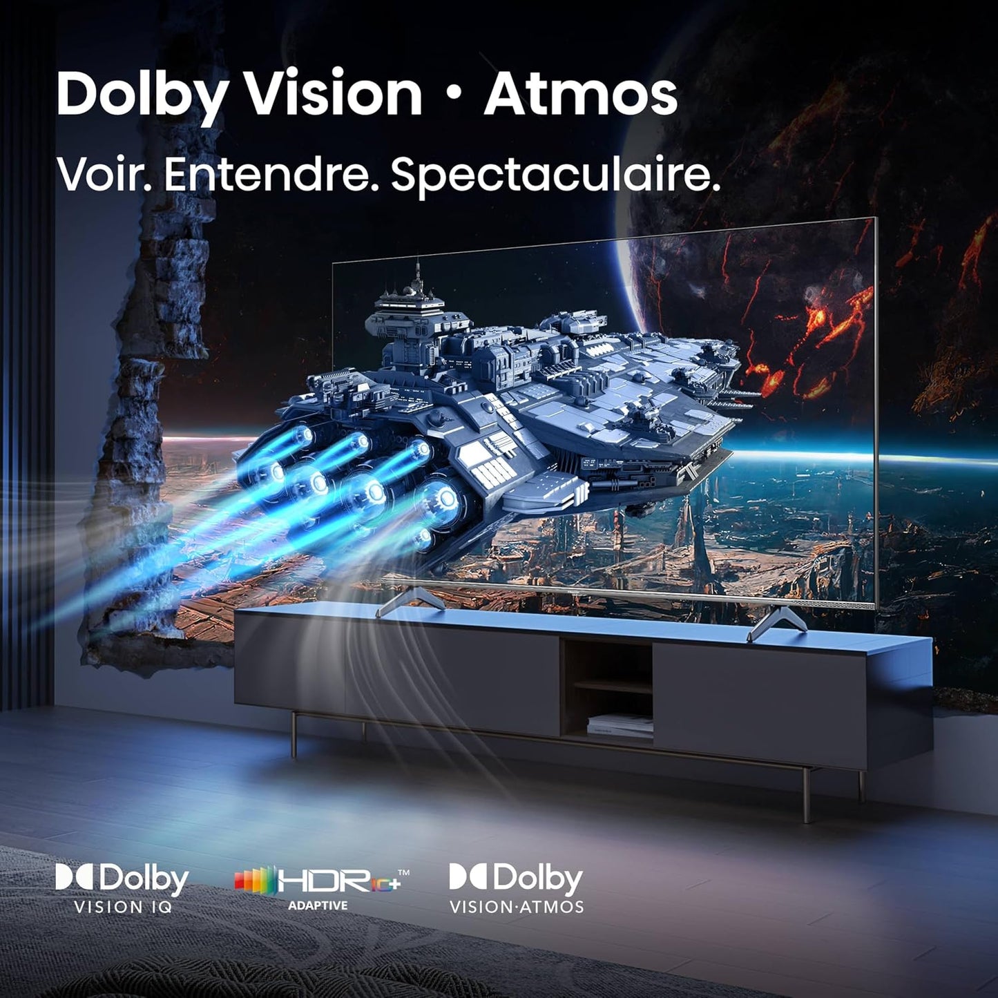 Hisense 55E7Q Pro TV QLED 4K 55" (139 Cm) - Série E7 Pro - 144Hz (HSR 240Hz), Dolby Vision IQ & Atmos, Mode Jeu Pro, AMD Freesync Premium, Smart TV VIDAA, Alexa & Airplay 2