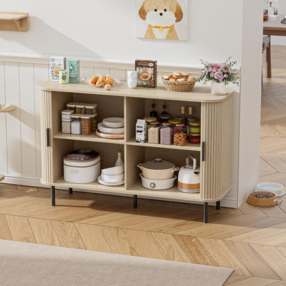 Buffet, Armoire De Cuisine Avec 2 Portes Coulissantes, Étagères Réglables, Meuble De Rangement, Bar À Café, Meuble D'Appoint Pour Cuisine, Salle À Manger, Salon,Beige