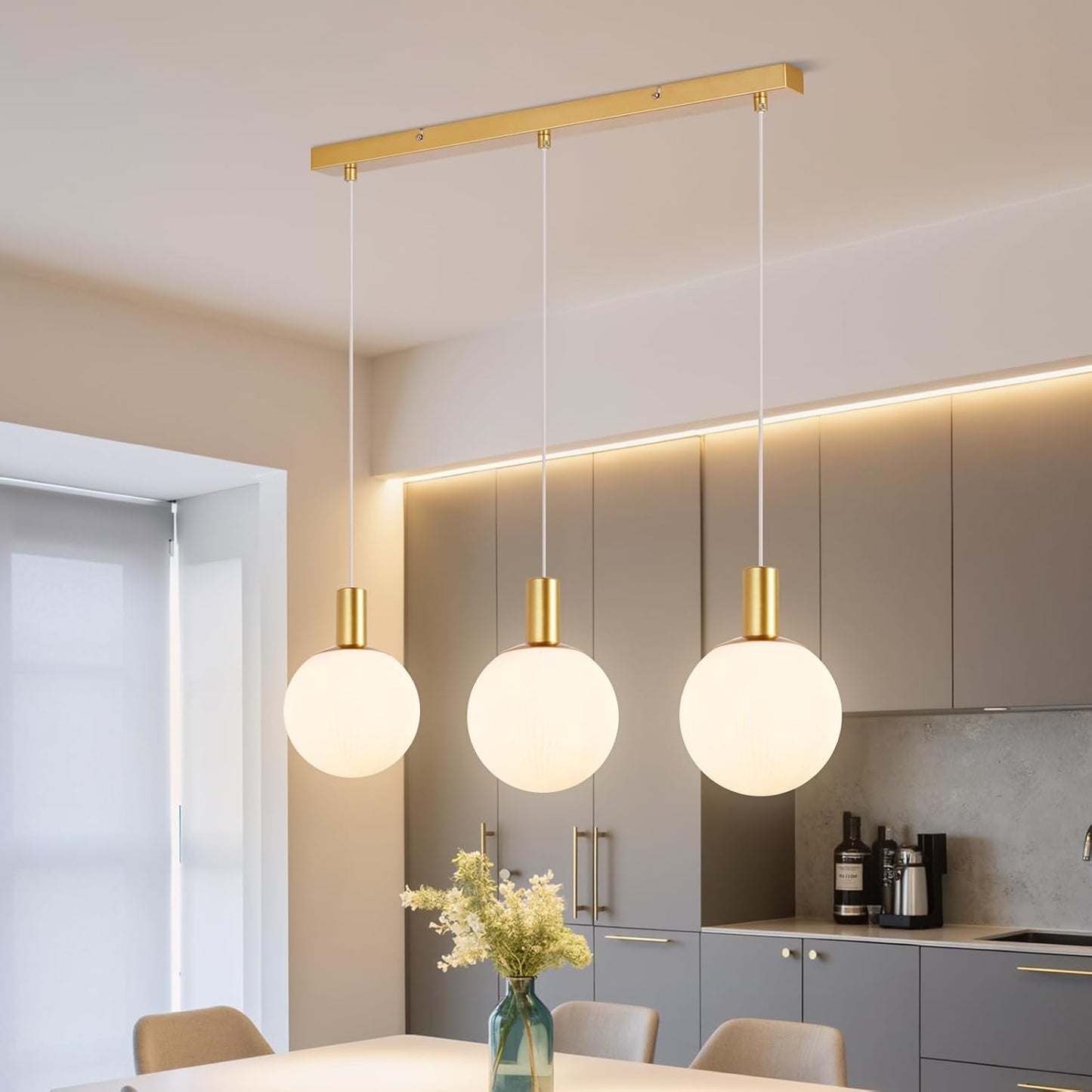 Suspension Table À Manger En Verre - E27 or Lampe À Suspension 3 | Flammes Lampe De Table À Manger Suspendue Lustre Réglable En Hauteur Pour Salon Chambre Cuisine Salle À Manger Sans Ampoules