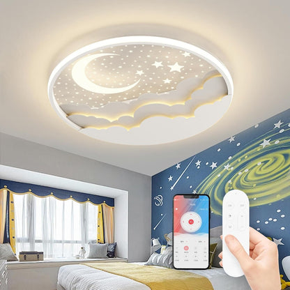 LED Plafonnier Pour Enfants, Créative Étoile Et Lune Lampe De Plafond Enfants, Dimmable Acrylique Plafonnier Avec Télécommande, 3000-6000K, Moderne Filles Garçons Chambre Lampe,Blanc,50Cm