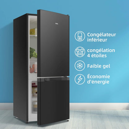 Réfrigérateur Congélateur Bas 117 Litres, 39Db, Commande Électronique, Acier Noir, Rangement De Tri, Dégivrage Manuel Facile