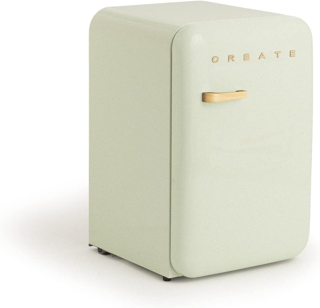 / RETRO FRIDGE 83.5 Wood/Réfrigérateur Vert Avec Poignée Bois/Pratique Et Fonctionnel, Matériaux Résistants