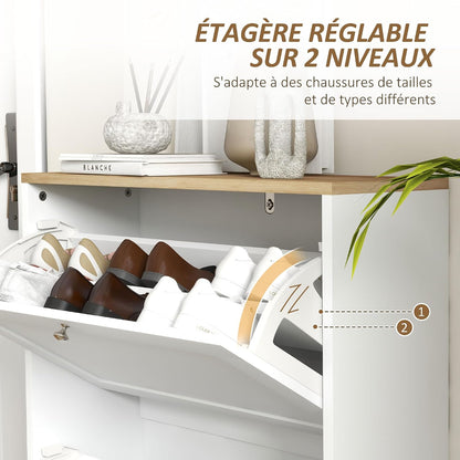 Meuble À Chaussures 2 Tiroirs 12 Paires 60 X 23,5 X 80 Cm Blanc | Armoire À Chaussures Étroite, Moderne, Étagères Réglables, Pour Couloir Et Entrée
