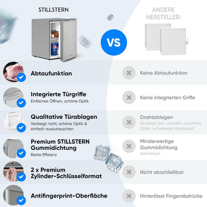 Stillstern Mini Réfrigérateur E 45 L Avec Dégivrage Automatique, Serrure, Compartiment Gel, Silencieux, Idéal Pour Cuisine, Bureau, Chambre À Coucher, Hôtels Et Petits Appartements
