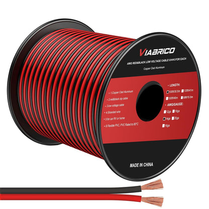 Fil Électrique 30 M - 14 AWG - 2 X 2,0 Mm² - Câble D'Alimentation À 2 Fils - 5 V/12 V/24 V - Câble D'Alimentation En Aluminium Plaqué Cuivre - Flexible Et Doux - Faible Impédance