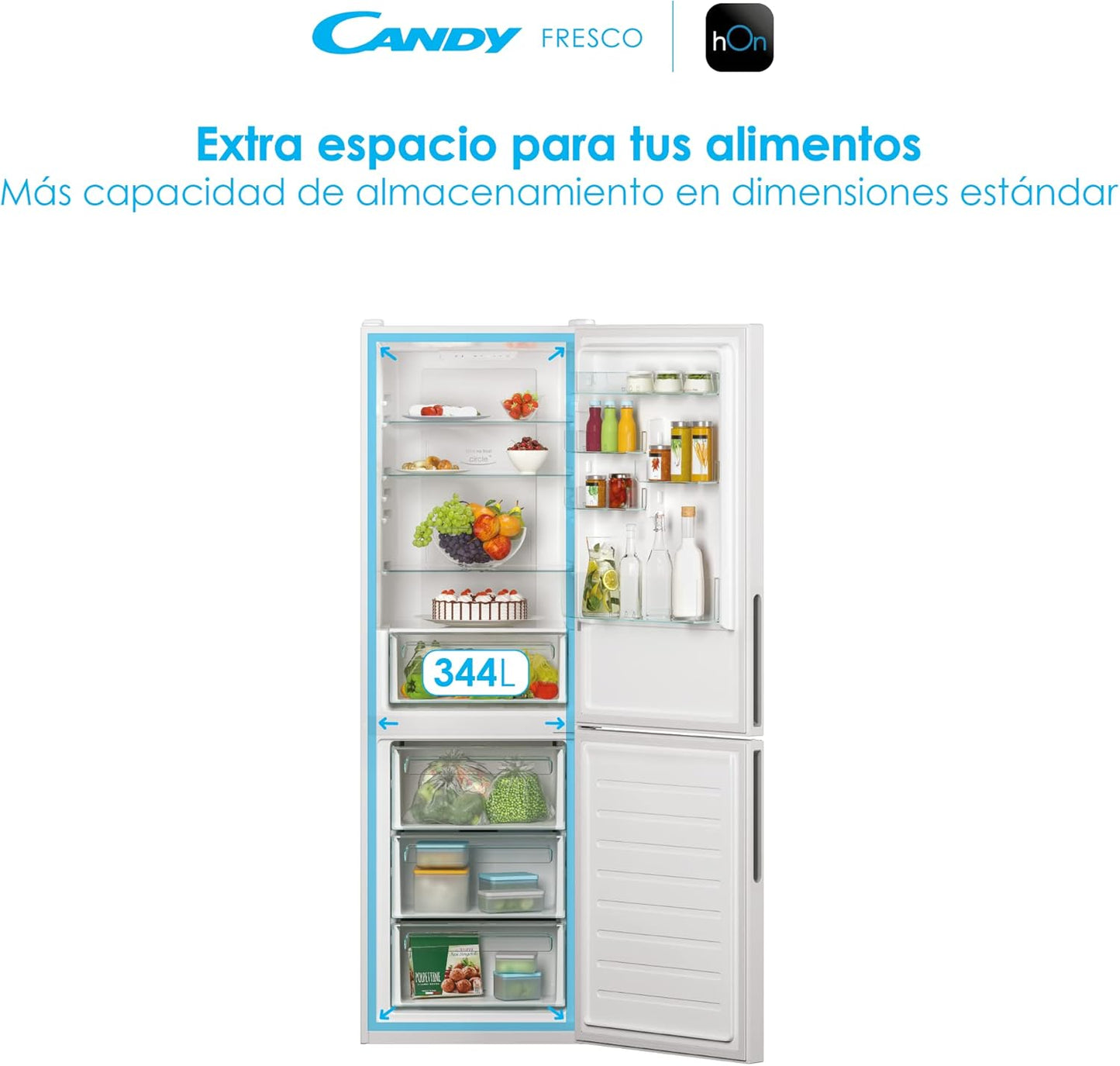 CCE4T618EW Réfrigérateur Combiné - Total Nofrost Circle+, 344L, Stockage Flexible, Wi-Fi, Étagères Safety Glass, Lumières LED, Portes Réversibles, 39 Dba, Classe E, Blanc