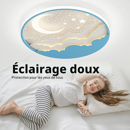 LED Plafonnier Pour Enfants, Créative Étoile Et Lune Lampe De Plafond Enfants, Dimmable Acrylique Plafonnier Avec Télécommande, 3000-6000K, Moderne Filles Garçons Chambre Lampe,Bleu,50Cm