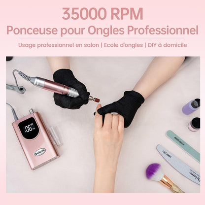 Ponceuse Pour Ongles Professionnelle 35000 RPM Portable Rechargeable Avec Affichage LCD Et 6 Embouts Ponçage Pour Pédicure Manucure, Puissante, Silencieuse Pour Salon/Maison
