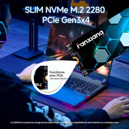 SSD Nvme 256Go SSD M.2 Pcie Gen3.0X4 2280 Disque SSD Interne 256Go, Jusqu'À 3000Mo/S En Lecture - Compatible Avec Notebook, Desktop, Pc(S500Pro)