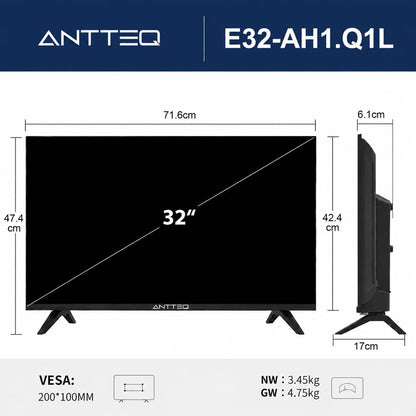 E32-AH1Q1L TV 32 Pouces Télévision 80Cm LED HD Ready, Sans Lunette, Avec Triple Tuner (DVB-T/T2-C-S/S2), HDMI, Usb-Media Player, Dolby Audio, Essential Series