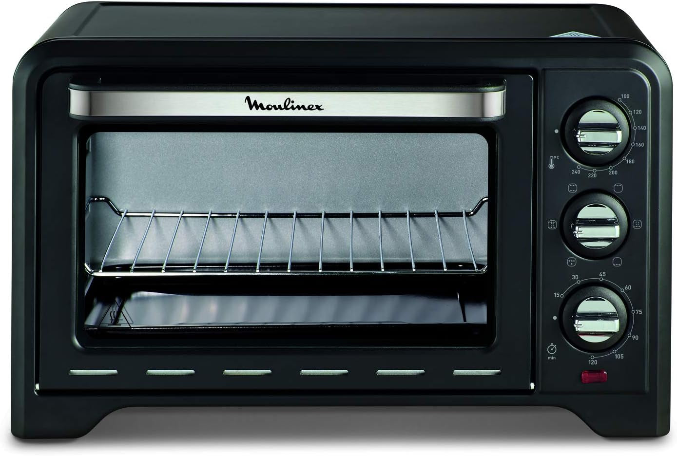 Four Électrique Posable 19 L, Compact, Chaleur Tournante, 6 Modes De Cuisson, Thermostat Réglable Jusqu’À 240°C, Minuteur 120 Min, Grille Réversible, Lèche Frites, Optimo Noir OX444810
