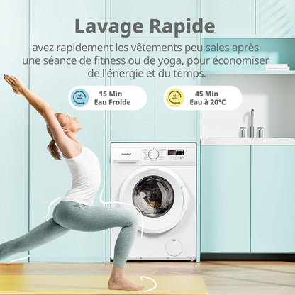 ' Lave-Linge 8KG Classe a Moteur BLDC 1400RPM Blanc CFE12EW80/W-FR | 15 Programmes, Prélavage, Lavage À La Lapeur, Lavage Rapide, Design Slim 48 Cm, Frontal Machine À Laver