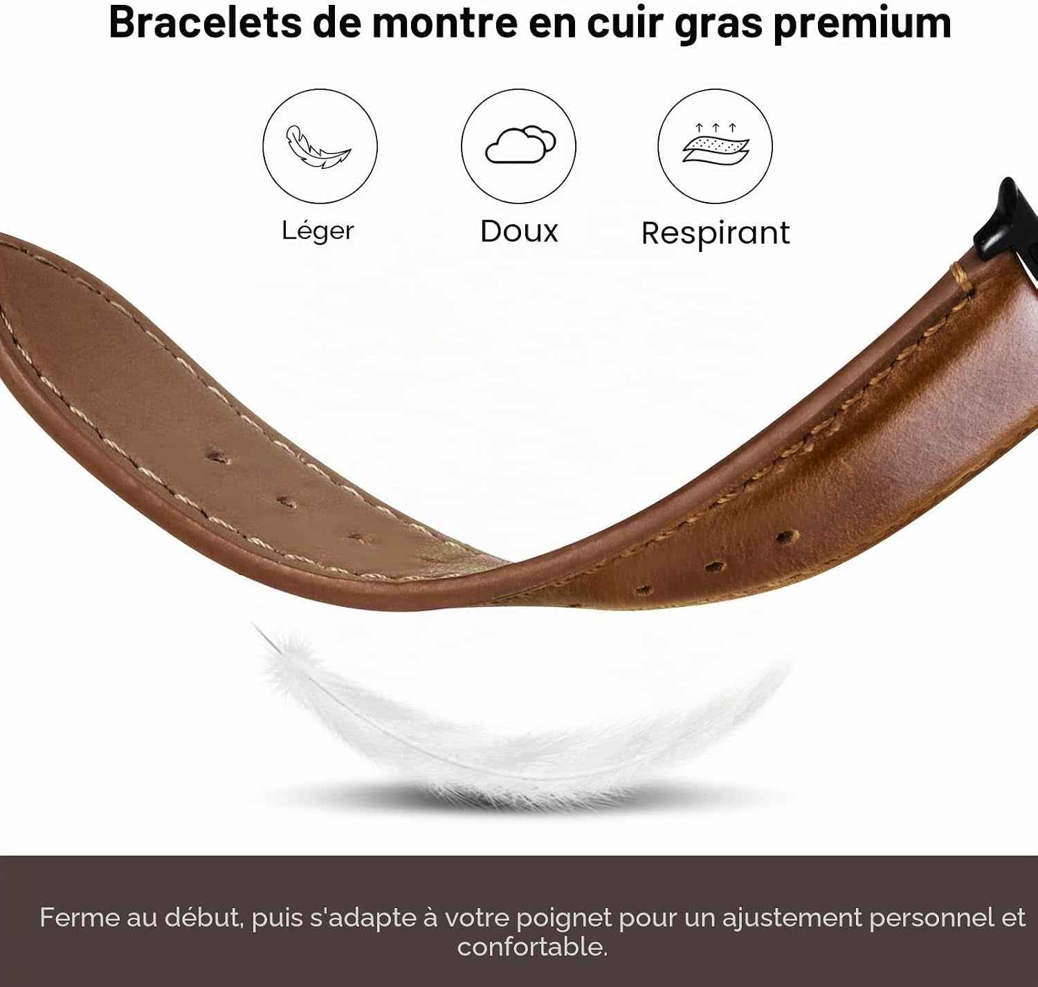 Bracelet En Cuir Véritable Pour Apple Watch 49/46/44/45Mm | Compatible Avec Iwatch Ultra3/2/1 SE3/2/1 Série 11/10/9/8/7/6/5/4 Pour Homme Femme, Marron+Boucle Noir