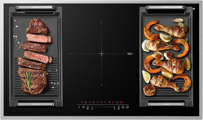 IH905BFB Plaque De Cuisson Induction Encastrable 90 Cm, 5 Foyers Avec Cadre En Inox, Zone Spéciale BBQ, Powerboost, 10000W (Poêle Non Incluse)