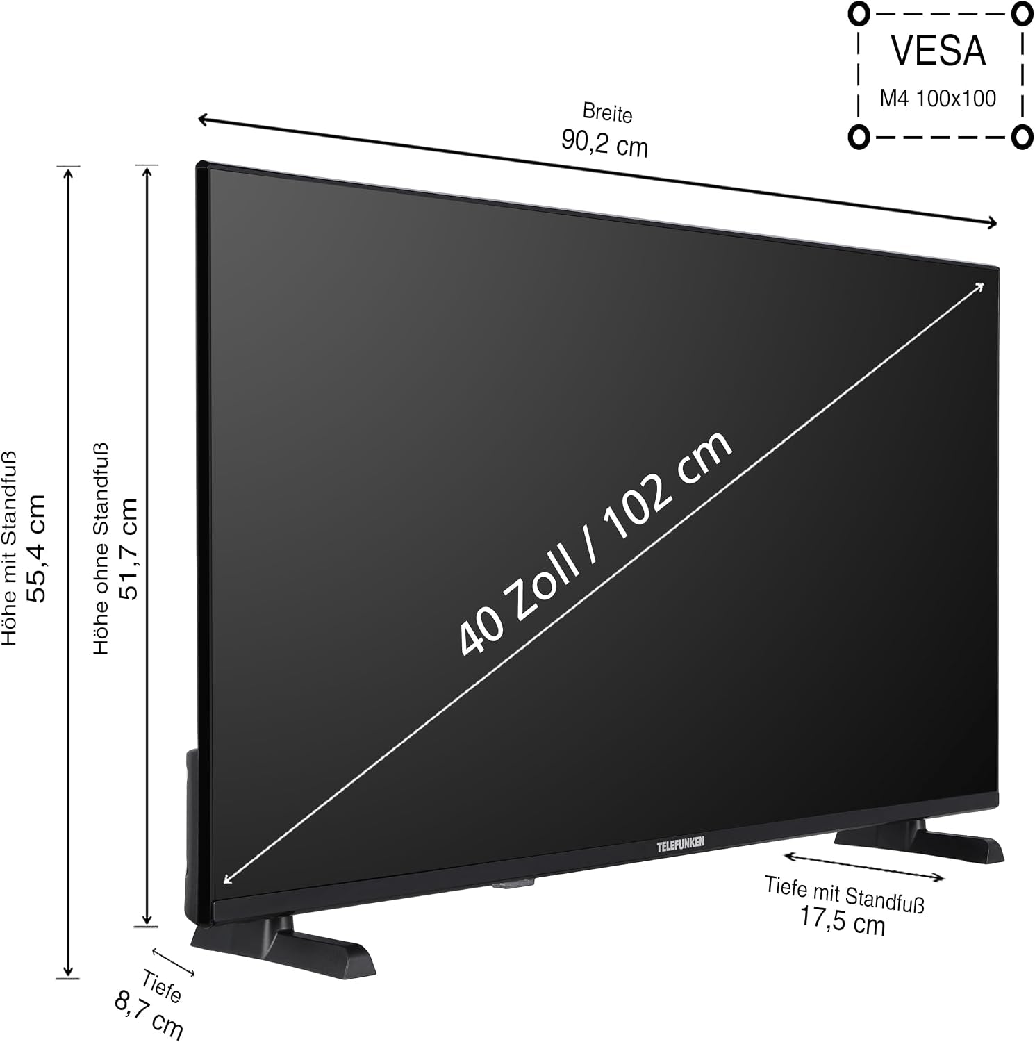 QLED VIDAA QF40VP750S Téléviseur Full HD 40" HDR Avec Triple Tuner Intégré LED Noir