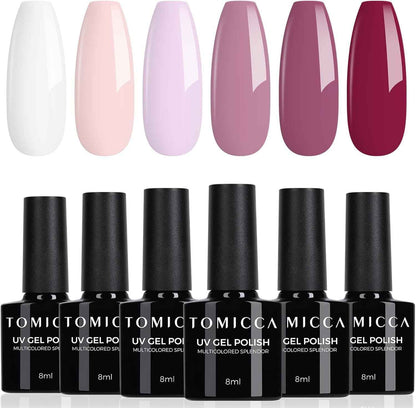 Vernis Semi Permanent Blanc Rose Violet Kit, 6 Couleurs Vernis Gel UV Semi Permanent Kit, Vernis À Ongles Gel Nail Polish UV LED Soak off Manucure Nail Art Kit, 8ML