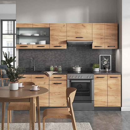 Ligne De Cuisine Raul, Chêne Doré/Anthracite, 240Cm | PT À Motifs Noirs, Combinable De Manière Flexible Avec Des Éléments Modulaires