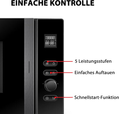 Micro-Ondes 20L MV-AM20T(BK), 800W, 12 Menu Automatique, 5 Niveaux De Puissance, Ampoule LED, Plateau Tournant Amovible, Dégivrage Facile, Noir