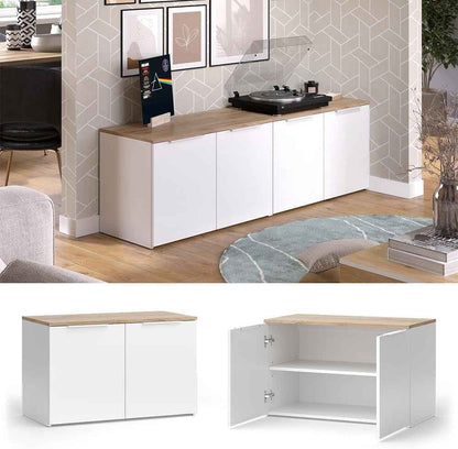 Meuble-Paroi Wido Blanc/Sonoma | 2 Pièces, Pour Le Rangement Et La Présentation D’Appareils Multimédias