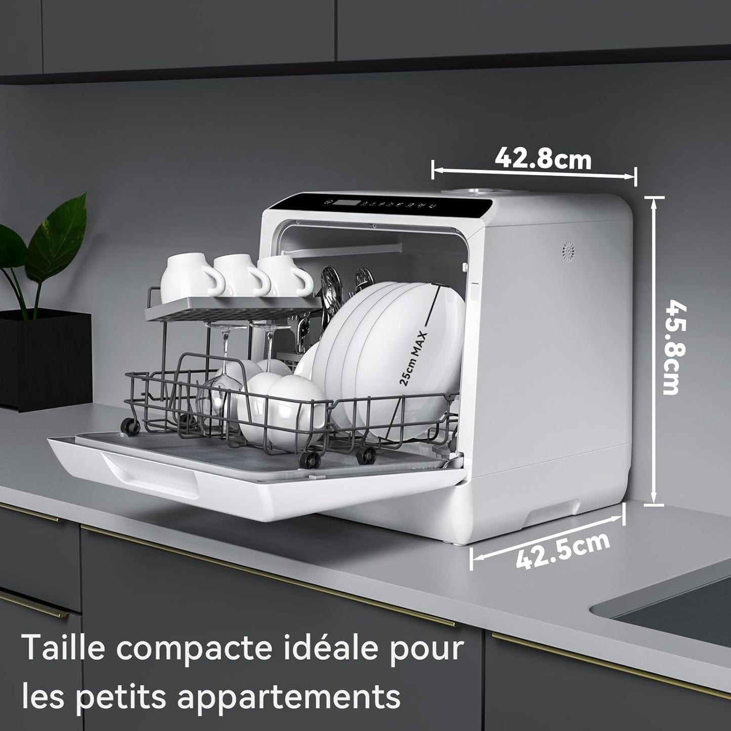 Mini-Lave-Vaisselle, Lave-Vaisselle De Comptoir, Utilisable Avec Robinet Ou Sans Robinet, Largeur De 43 Cm, Capable De Contenir 4 Sets, Adapté Au Camping, 175 Kwh/An, Blanc