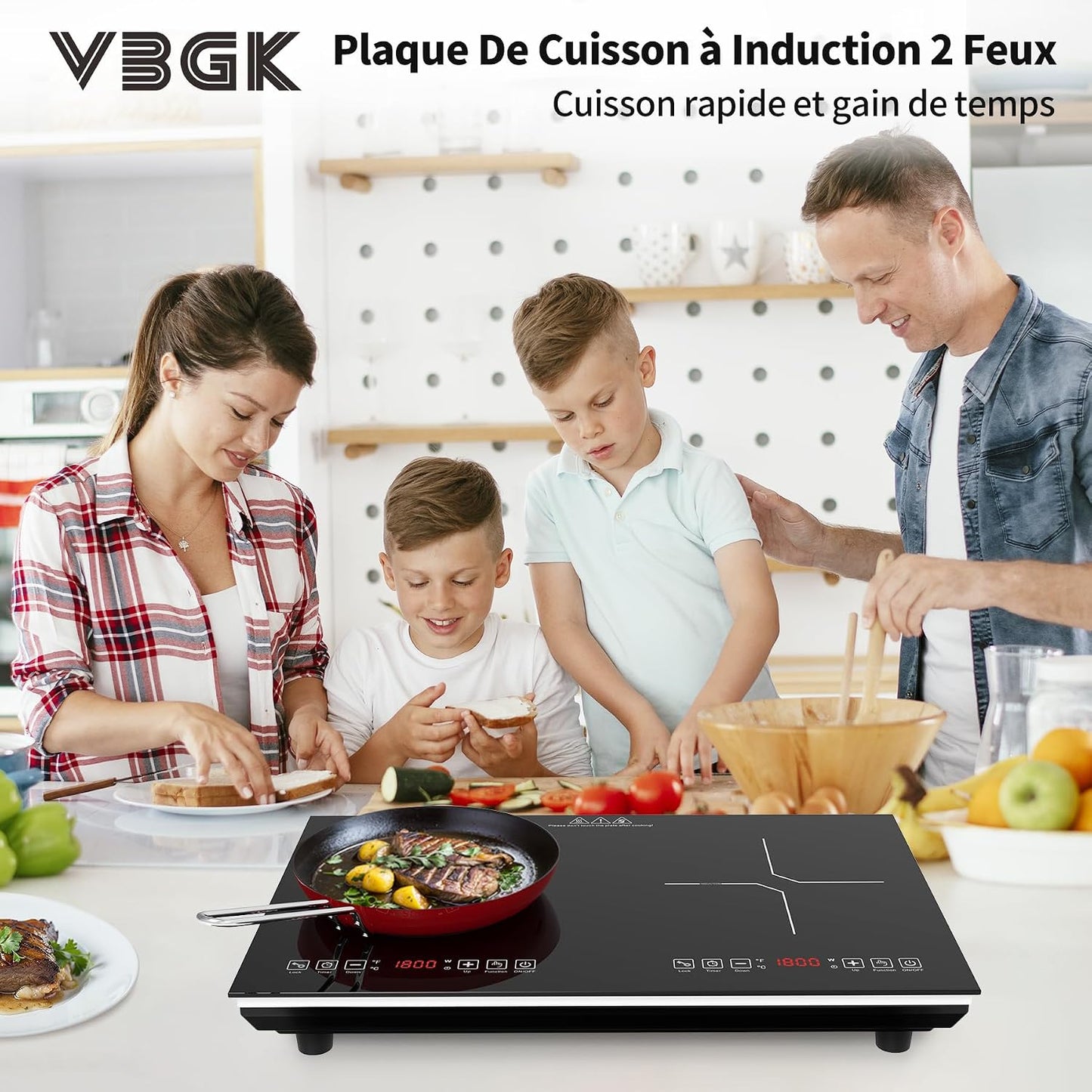 Plaque Induction 2 Feux, Plaque De Cuisson Electrique 220V 3600W, Plaque Vitrocéramique 2 Feux, Capteur LED Tactile, Tables De Cuisson, Verrouillage Enfant, Minuterie, Plaque À Induction Portable