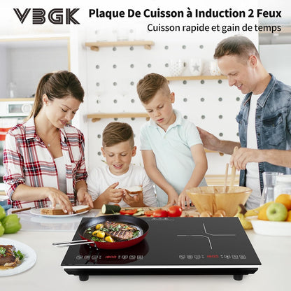 Plaque Induction 2 Feux, Plaque De Cuisson Electrique 220V 3600W, Plaque Vitrocéramique 2 Feux, Capteur LED Tactile, Tables De Cuisson, Verrouillage Enfant, Minuterie, Plaque À Induction Portable