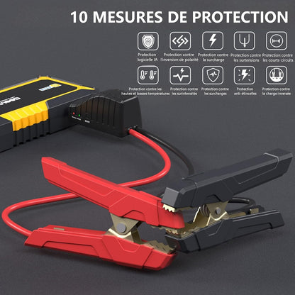 GP4000 Booster Batterie 4000A,12V Jump Starter | Démarreur Voiture Portable, Tous Essences 10L Diesel, Pinces Intelligentes Supersafe, Lampe LED, Charge Rapide QC3.0