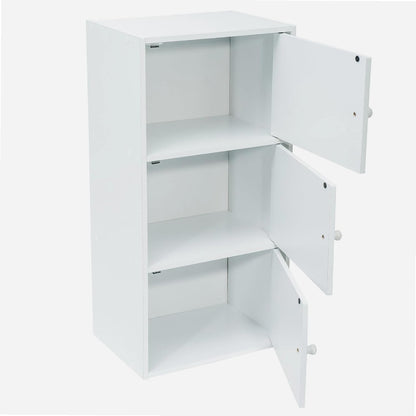 Meuble Blanc À Portes - 3 Portes - Panneaux De Bois MDF - 80 X 40 X 29 Cm - Livré En Kit Avec Plan De Montage - Pou