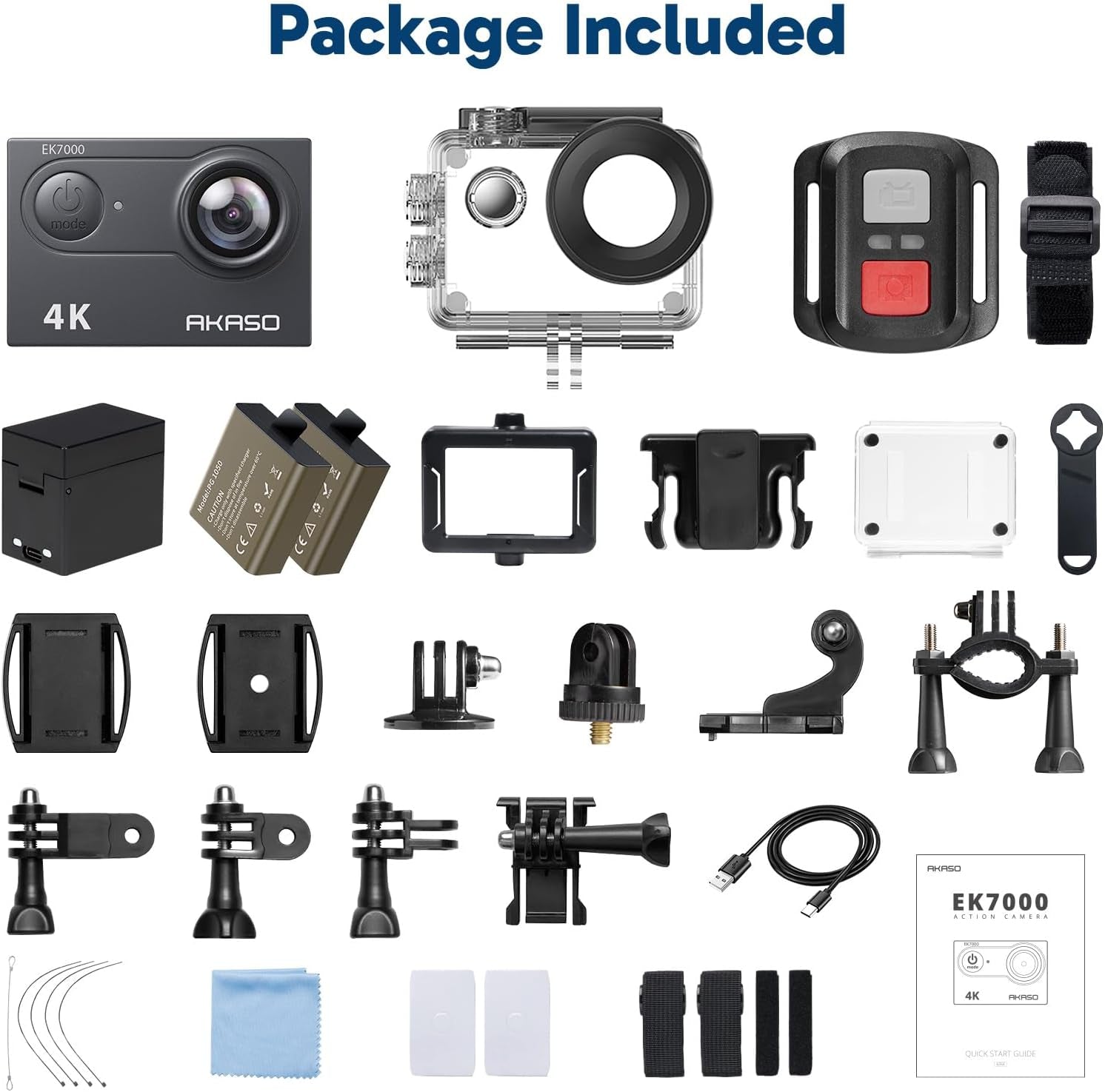 EK7000 Caméra Sport 4K 30FPS 20MP Wif Camera 4K Étanche Stabilisation | Boîtier 40M, Grand Angle 170°, Télécommande 2.4G, Kit Montage, Qualité D'Image Ultra HD Pour Les Passionnés D'Aventure, Noir