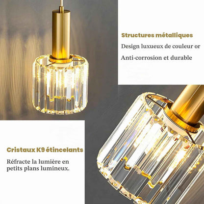 Suspension Dorée En Cristal K9 Moderne, Lampe Suspendue En Verre Brillant, Hauteur Réglable E27, Plafonnier Élégant Pour Salle À Manger, Cuisine, Chambre Et Bar(3-Lumières)