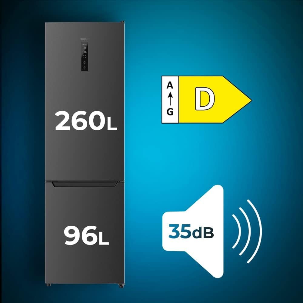 Frigorífico Combi 2 Puertas Bolero Coolmarket Combi 356 Dark D. 356 L, Altura 200 Cm Y 60 Cm De Ancho, Bajo Consumo, Sistema Multi Air Flow, Total No Frost, 2 Cajones