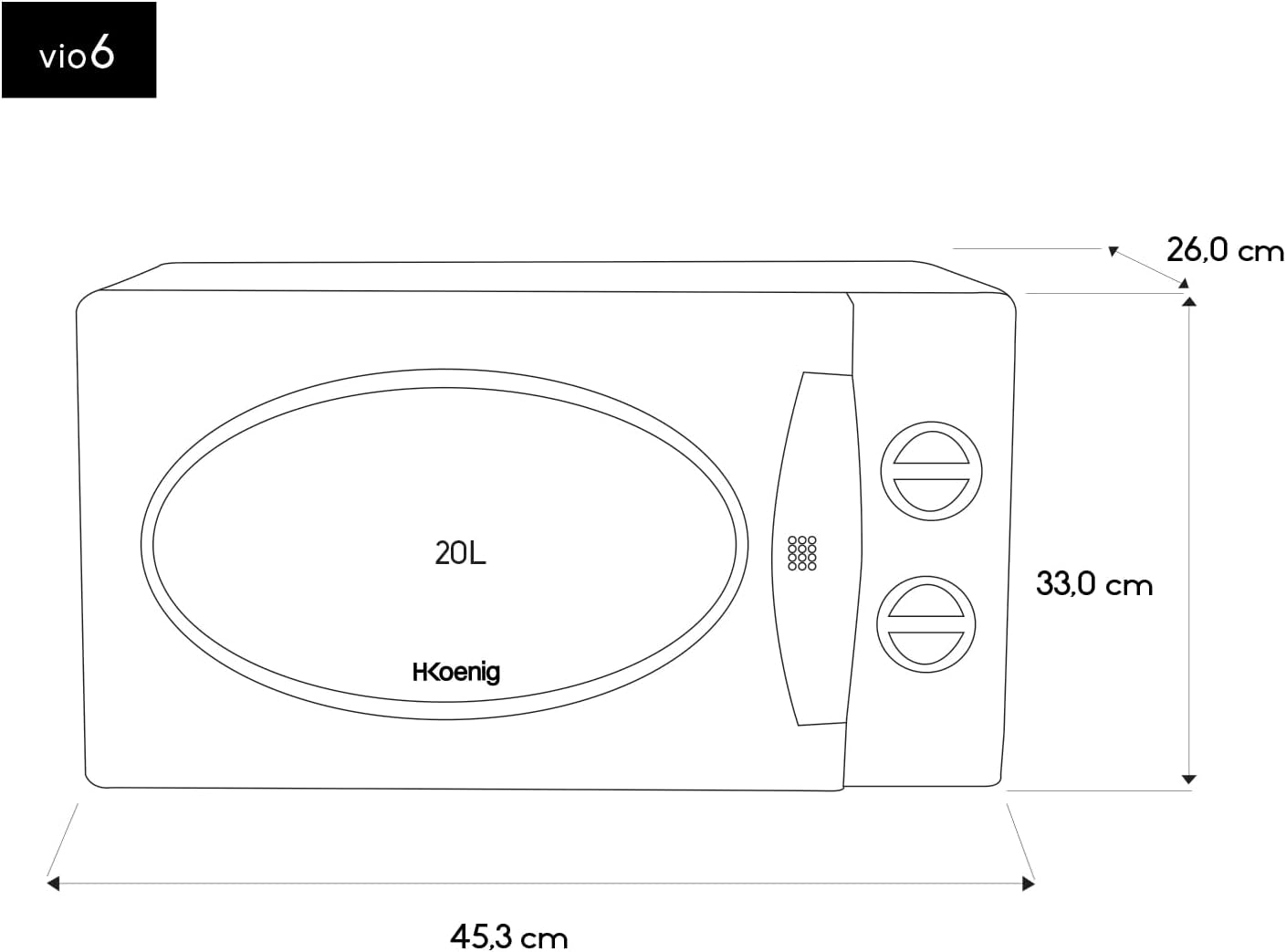 Micro-Ondes Compact 20L VIO6 Blanc, Puissant 700W, Plateau Tournant 24,5Cm, Multifonction 5 Niveaux De Chauffe Et Fonction Décongélation, Minuterie Jusqu'À 30Min, Rapide, Plan De Travail