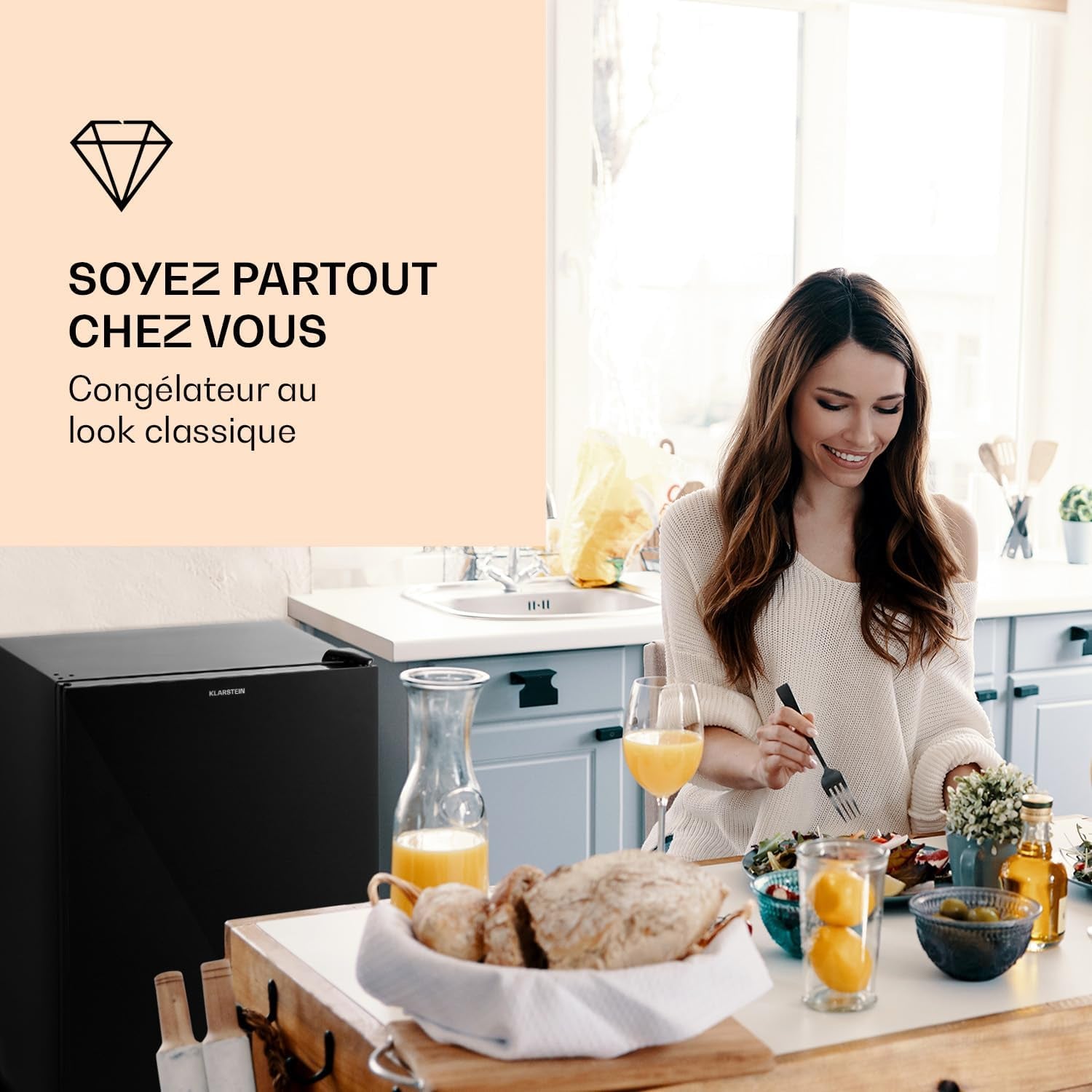Pluto – Congélateur 1 Zone De Refroidissement, Thermostat À 5 Niveaux, 0 À -18 ° C, Avec Façade En Verre, Pieds Réglables En Hauteur, Silencieux, Volume 80 Litres - Noir
