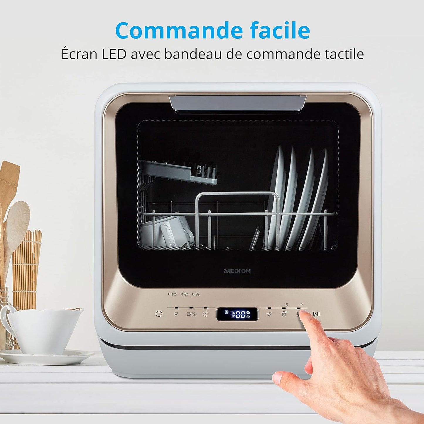 Mini Lave-Vaisselle MD 37217, Petit Lave-Vaisselle Pour 2 Couverts, Lave-Vaisselle Portable Avec Mode De Départ Différé Et 6 Modes De Nettoyage