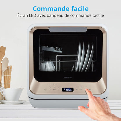 Mini Lave-Vaisselle MD 37217, Petit Lave-Vaisselle Pour 2 Couverts, Lave-Vaisselle Portable Avec Mode De Départ Différé Et 6 Modes De Nettoyage