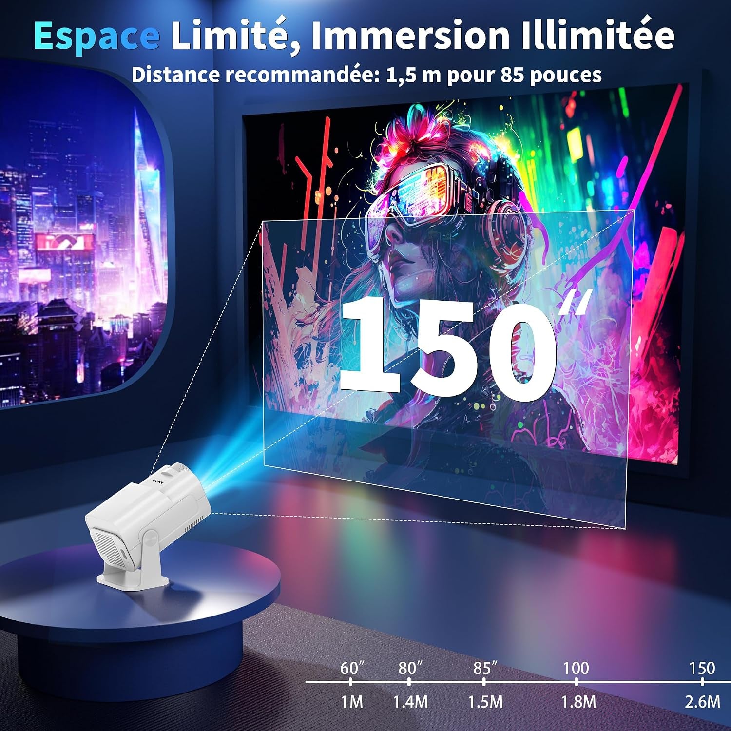 [App Intégrée] Vidéoprojecteur 4K 1080P 2026 Upgraded Mini Projecteur Avec Wifi 6 Et Bluetooth 5.2 Projecteur Trapézoïdale Automatique, 270° Rotationsupporte Hdmi/Tvstick/Memory Stick/Laptop, Blanc