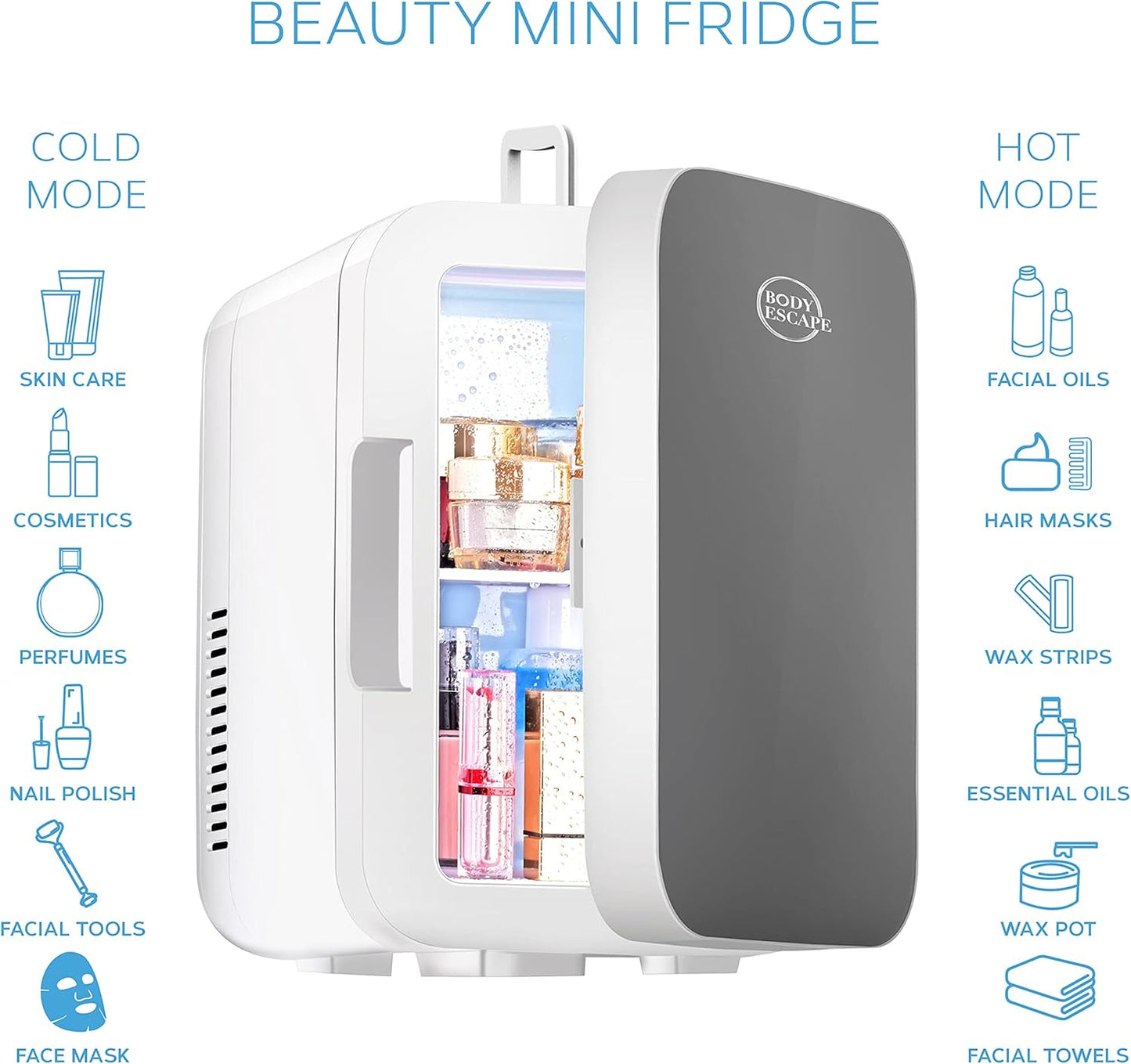 Body Escape Mini Réfrigérateur Pour Soins De La Peau Et Maquillage - Mini Réfrigérateurs Beauté À Porte En Verre - Réfrigérateur Portable, Compact, Et Silencieux Pour Le Maquillage - 6L - Gris